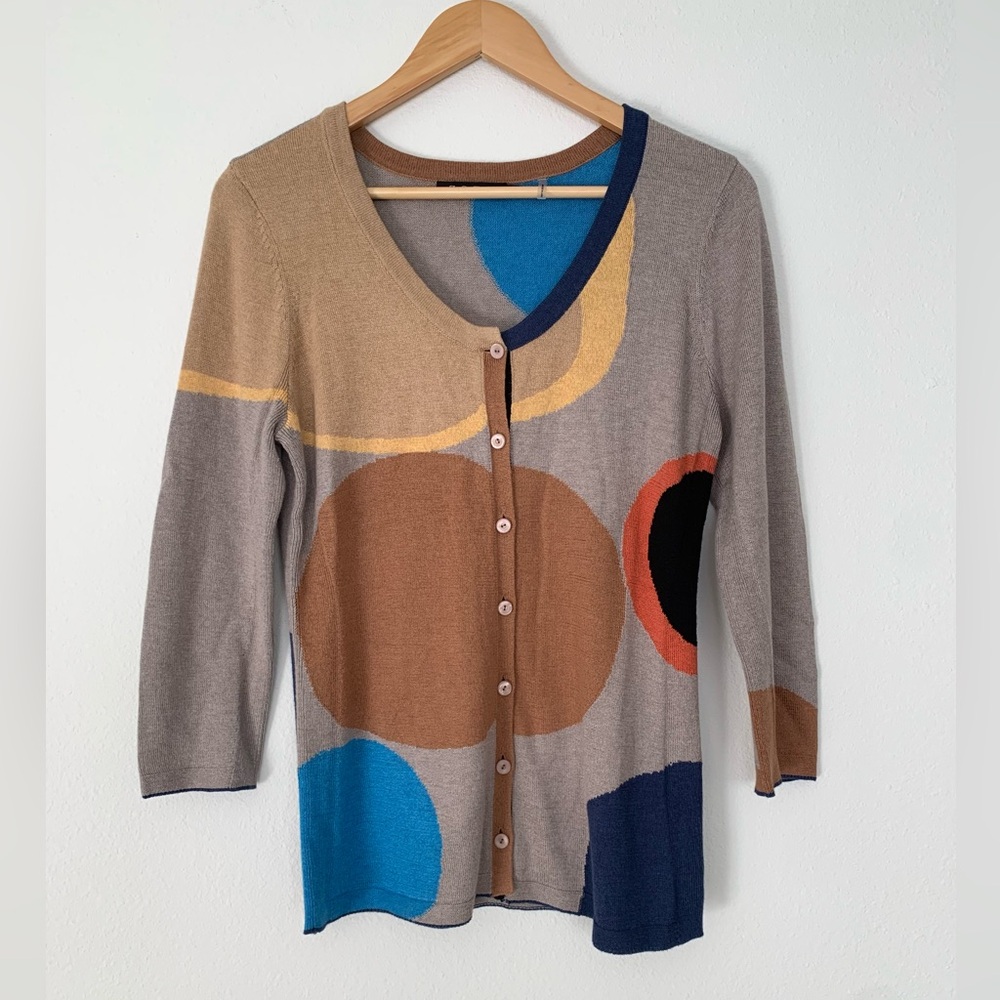 🌿 Vintage circle dot brown tan knit cardigan sweater